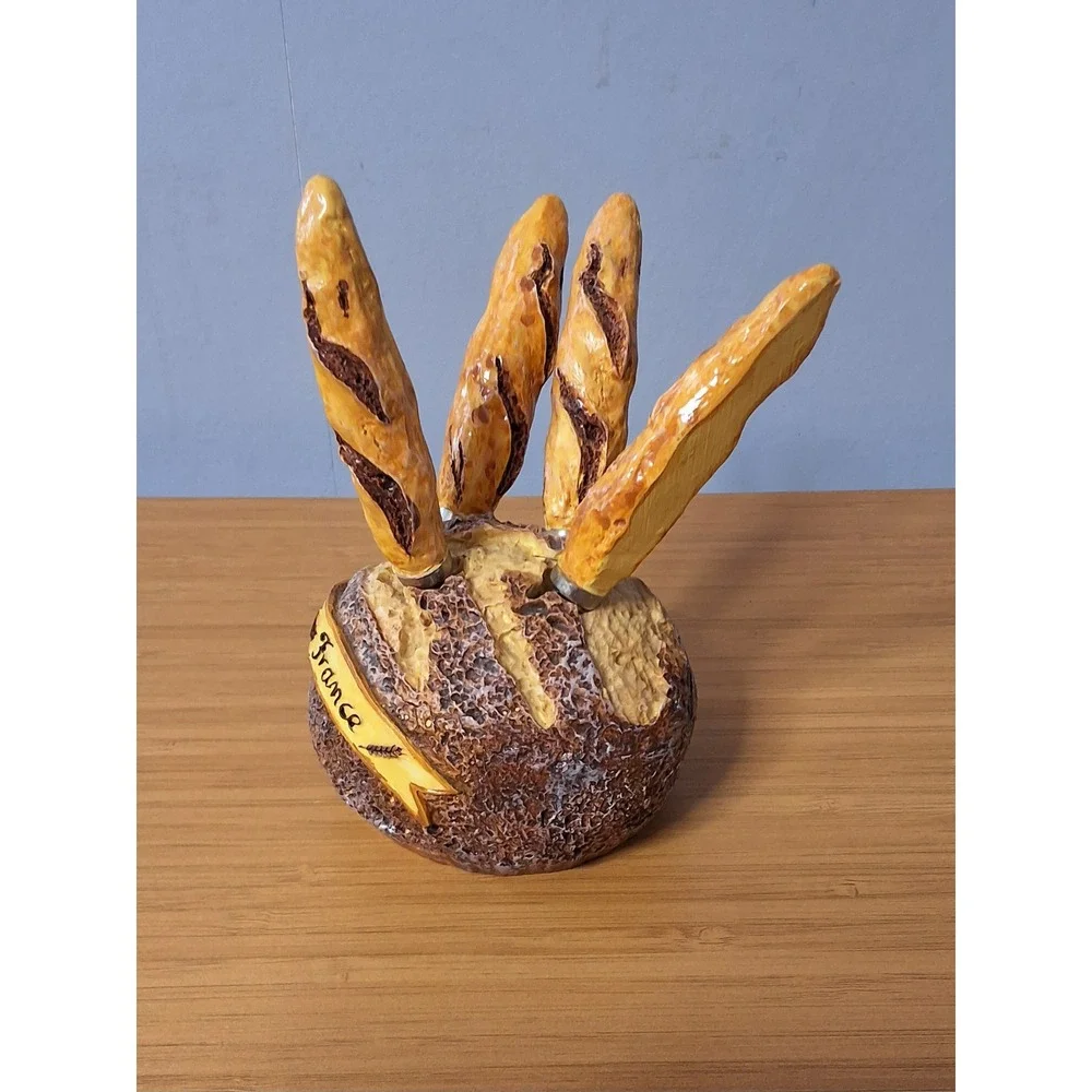 Pains de France Baguette Cheese Spreader Set 4 Knives with Boule Bread Holder